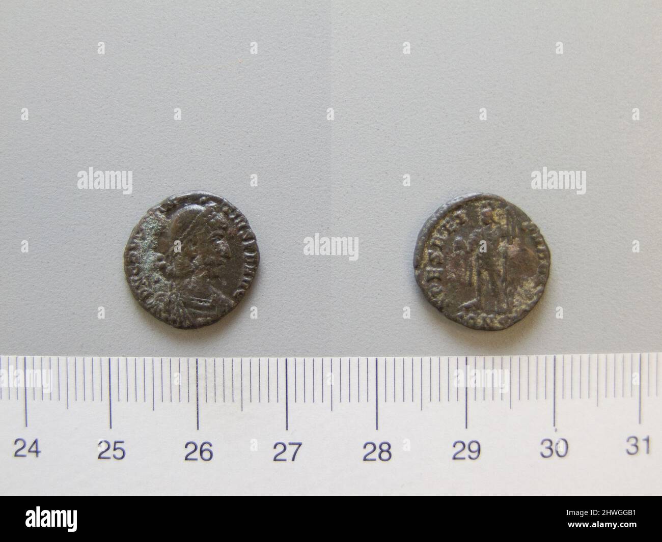 1 Nummus of Constantius II, Emperor of Rome. Ruler: Constantius II, Emperor of Rome, A.D. 317–361, ruled A.D. 337–61 Artist: Unknown Stock Photo