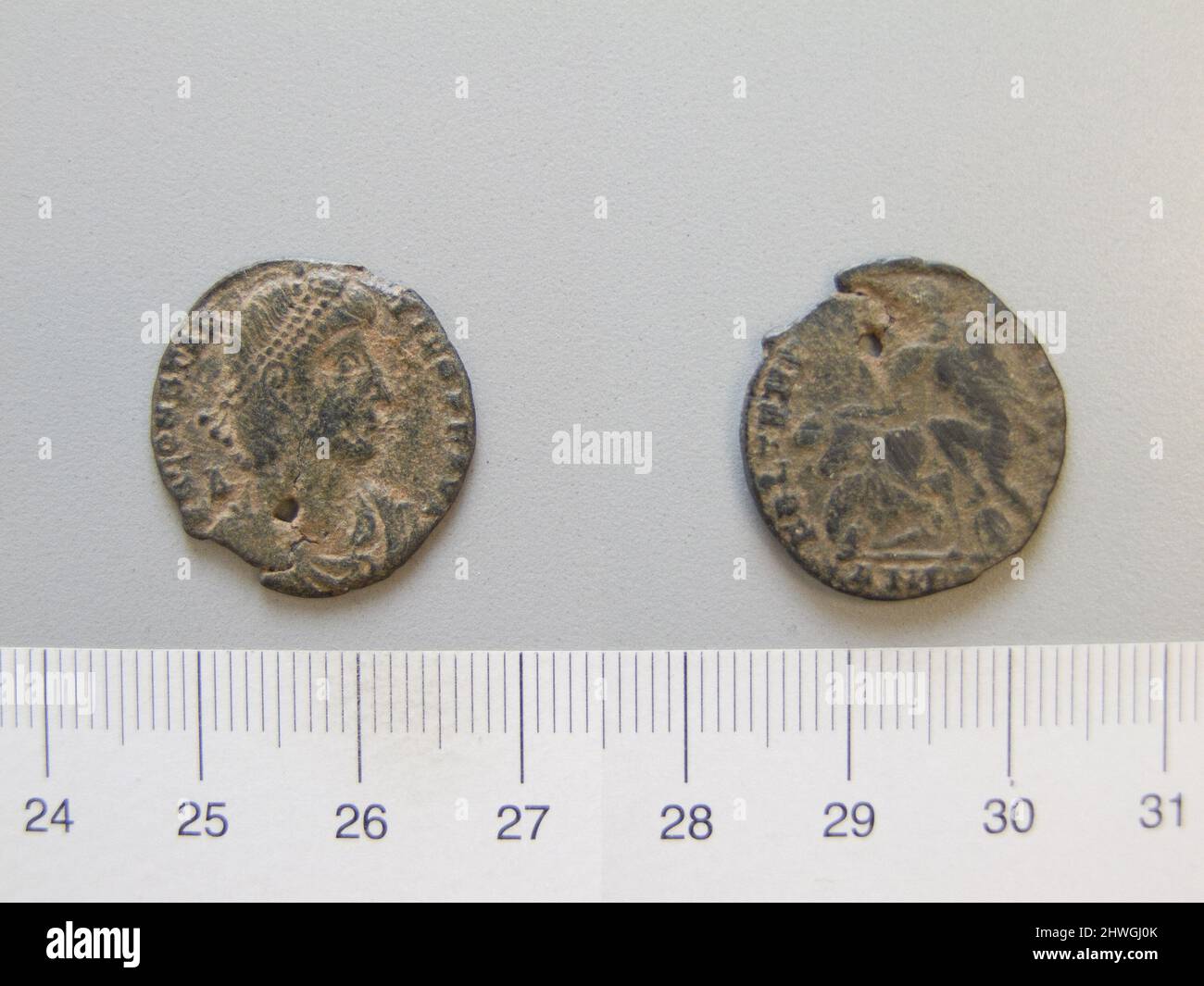 1 Nummus of Constantius II, Emperor of Rome from Antioch. Ruler: Constantius II, Emperor of Rome, A.D. 317–361, ruled A.D. 337–61 Mint: Antioch Stock Photo