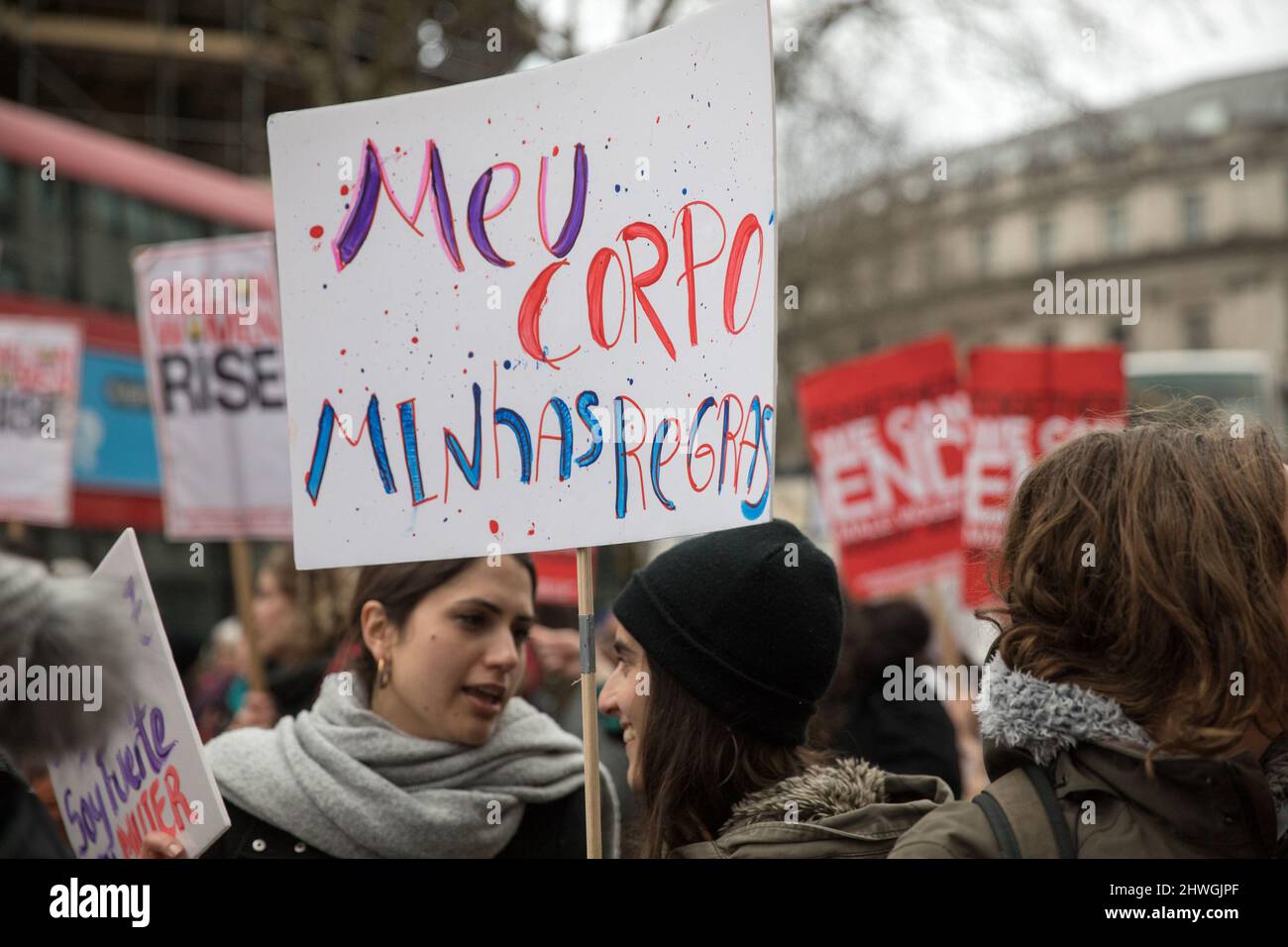London, UK. 05th Mar, 2022. A participant holds a placard expressing her opinion during the rally in support of women's rights and against male violence in the streets of central London. Credit: SOPA Images Limited/Alamy Live News Stock Photo
