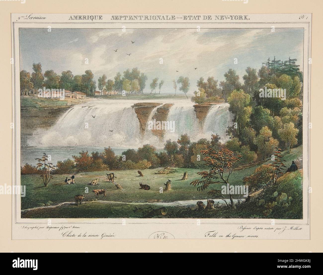 Falls on the Genesee Rivers. no. 37 in the series. Lithographer: John Henry Bufford, American, 1810–1870After: Jacques Gerard Milbert, French, 1766–1840Publisher: J. H. Bufford and Son’s, Lith., Boston, active mid-19th century Stock Photo