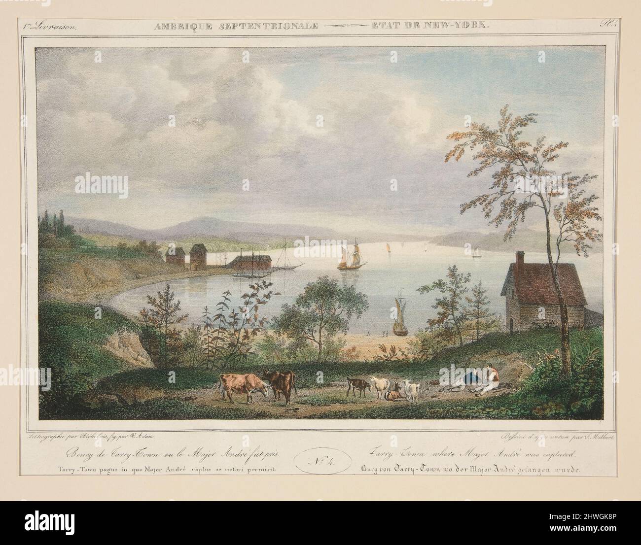 Amerique Septentrionale - Etat de New-York. N. 4, pl. 4….Tarry-Town where Major André was captured.. Lithographer: Louis-Pierre-Alphonse Bichebois, French, 1801–1850Lithographer: Victor Adam, French, 1801–1866After: Jacques Gerard Milbert, French, 1766–1840 Stock Photo