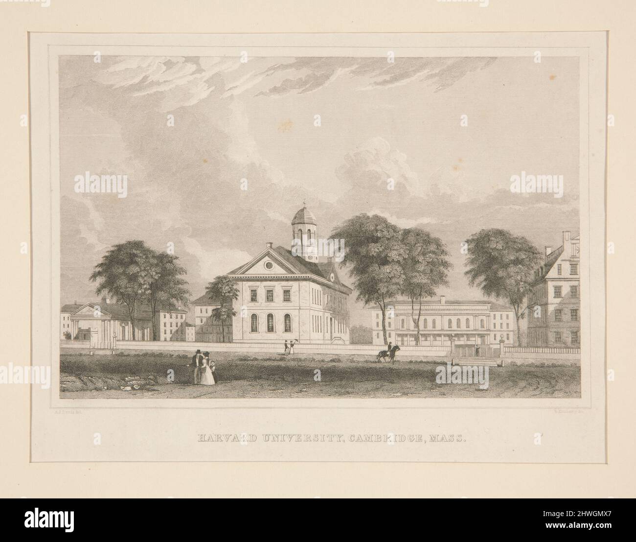 Harvard University, Cambridge, Mass.. Engraver: Denison Kimberly, American, 1814–1863After: Alexander Jackson Davis, American, 1803–1892 Stock Photo