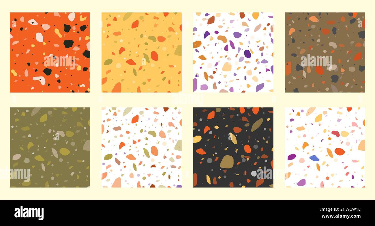 Set collection of colorful venetian terrazzo imitation seamless stone ...