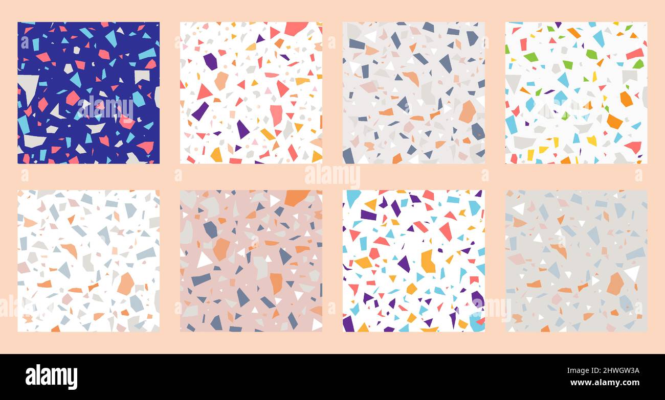 Set collection of colorful venetian terrazzo imitation seamless stone ...