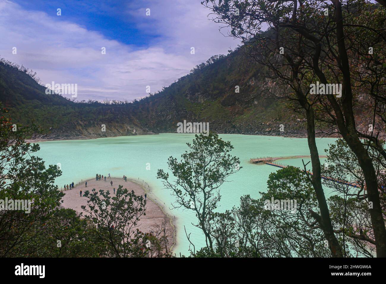 tourist area Kawah Putih in Ciwidey, Bandung, West Java  It is a crater lake formed from the eruption of Mount Patuha Stock Photo