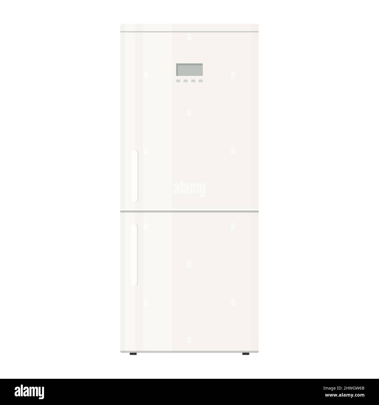 White Refrigerator isolated on white background. Fridge kitchen appliances vector illustration. Flat design Stock Vector