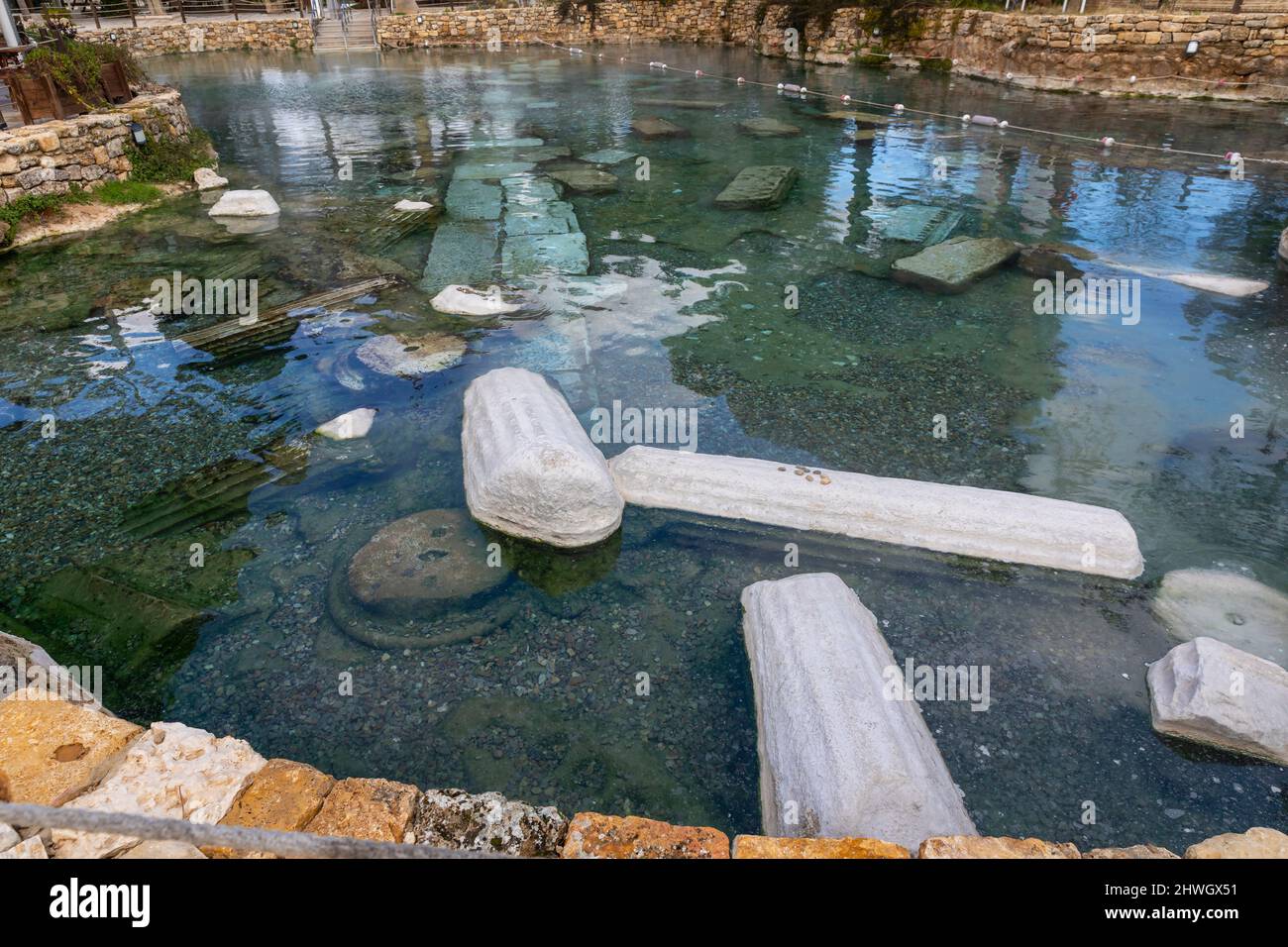the Antique pool (Cleopatra's Bath) view in Pamukkale. It's a popular