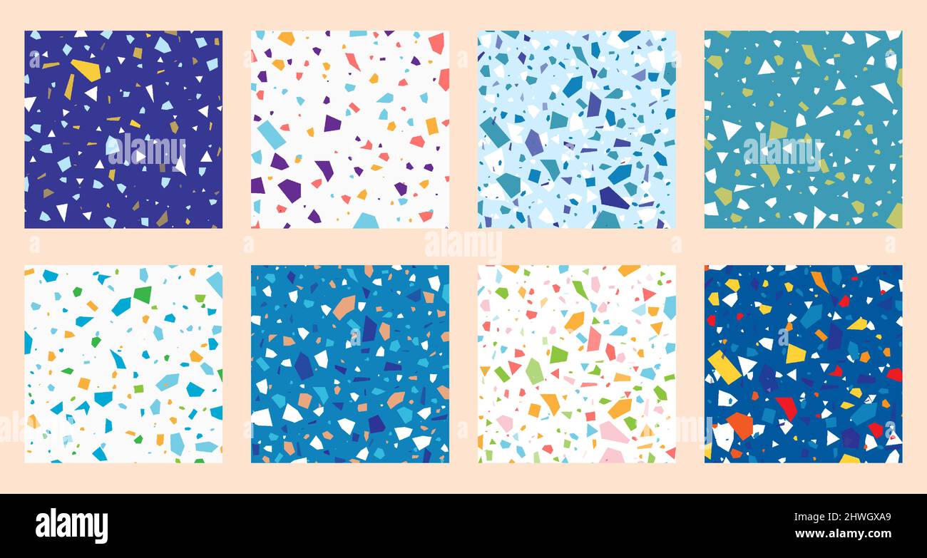 Set collection of colorful venetian terrazzo imitation seamless stone ...