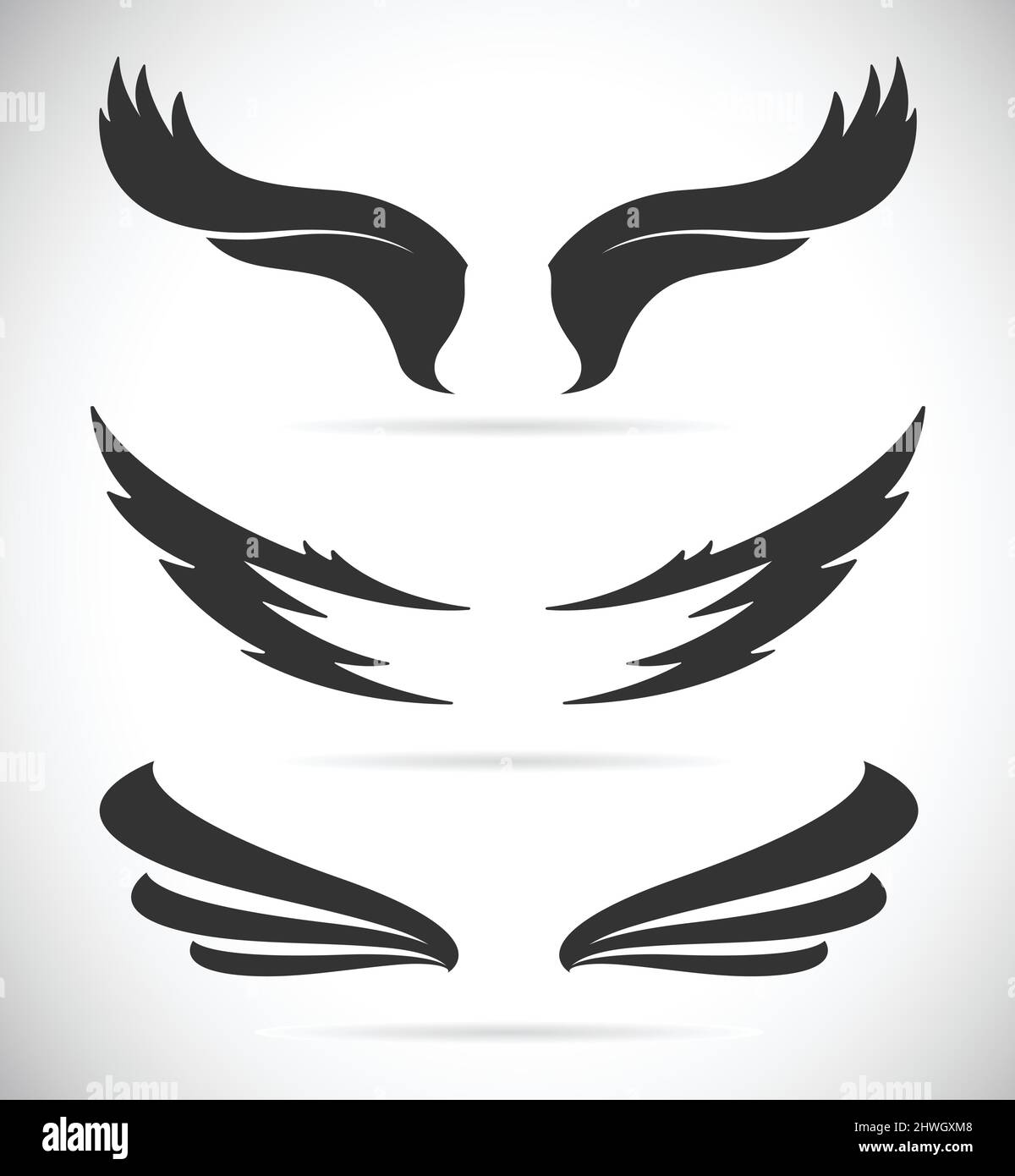 Vector black wing icons set on white background. Easy editable layered vector illustration. Stock Vector