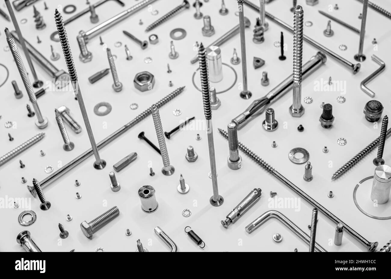 Screws and washers on white background Stock Photo Alamy