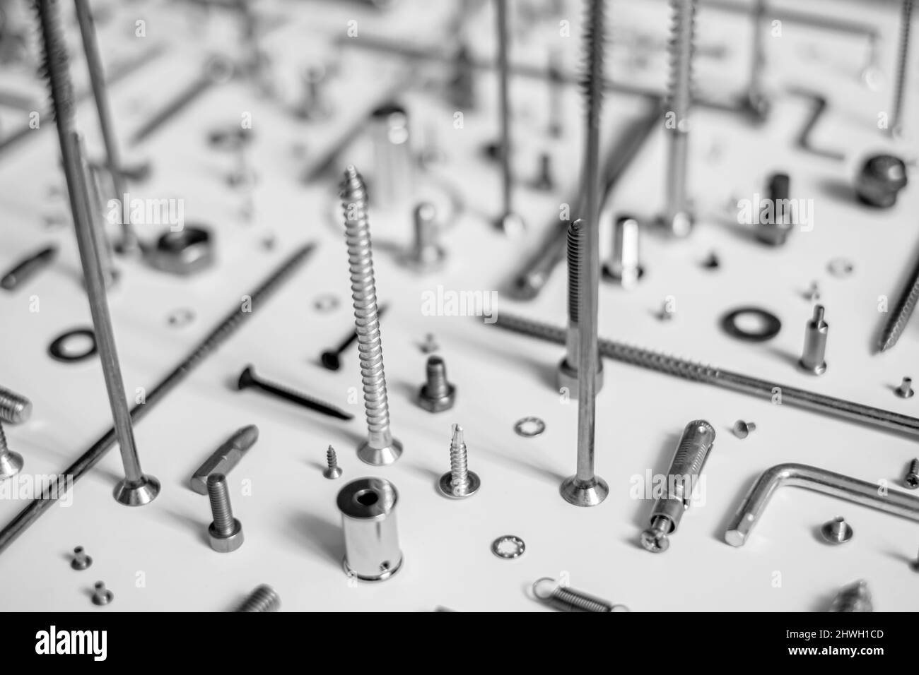 Screws and washers on white background Stock Photo Alamy