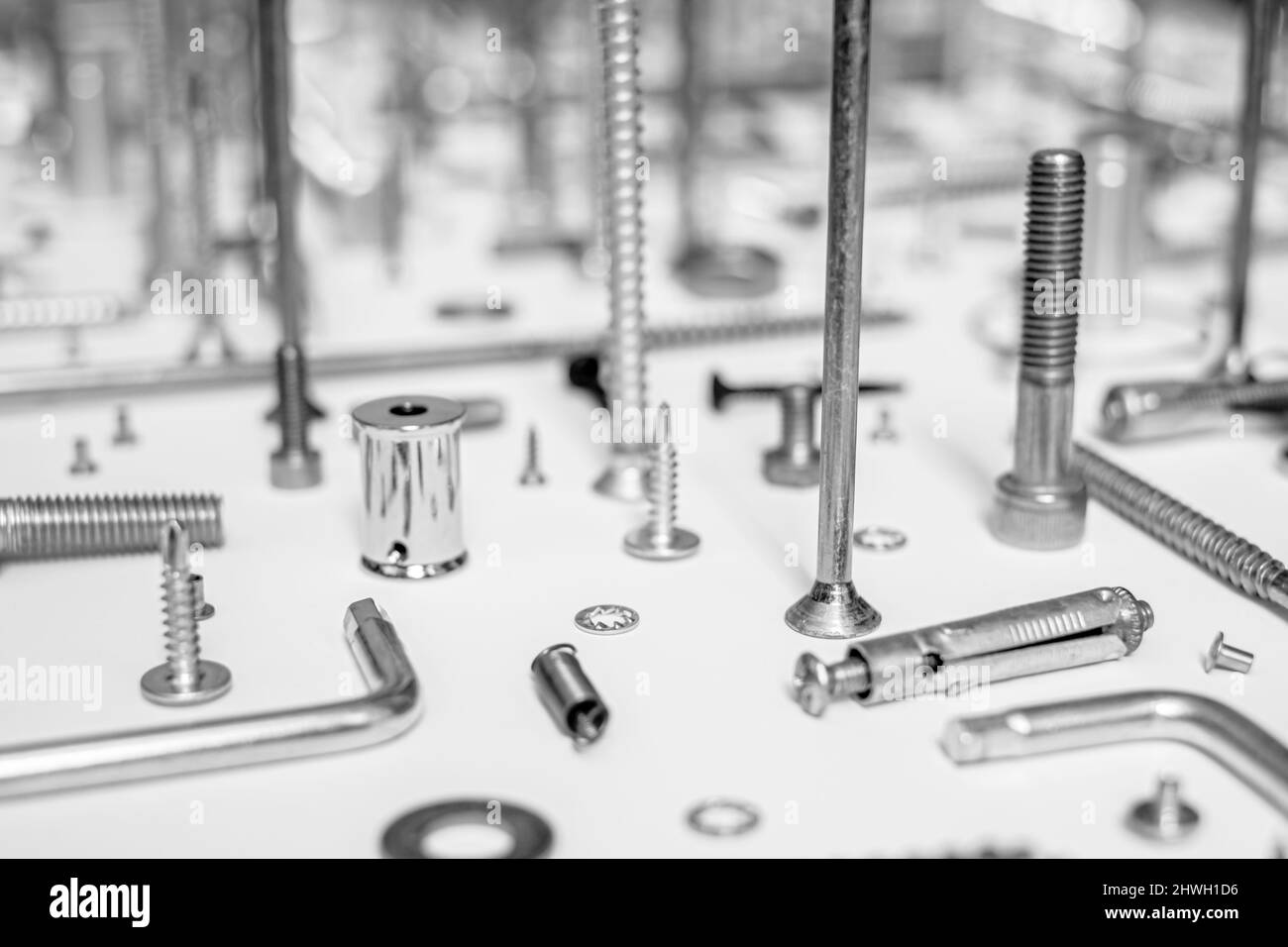 Screws and washers on white background Stock Photo Alamy