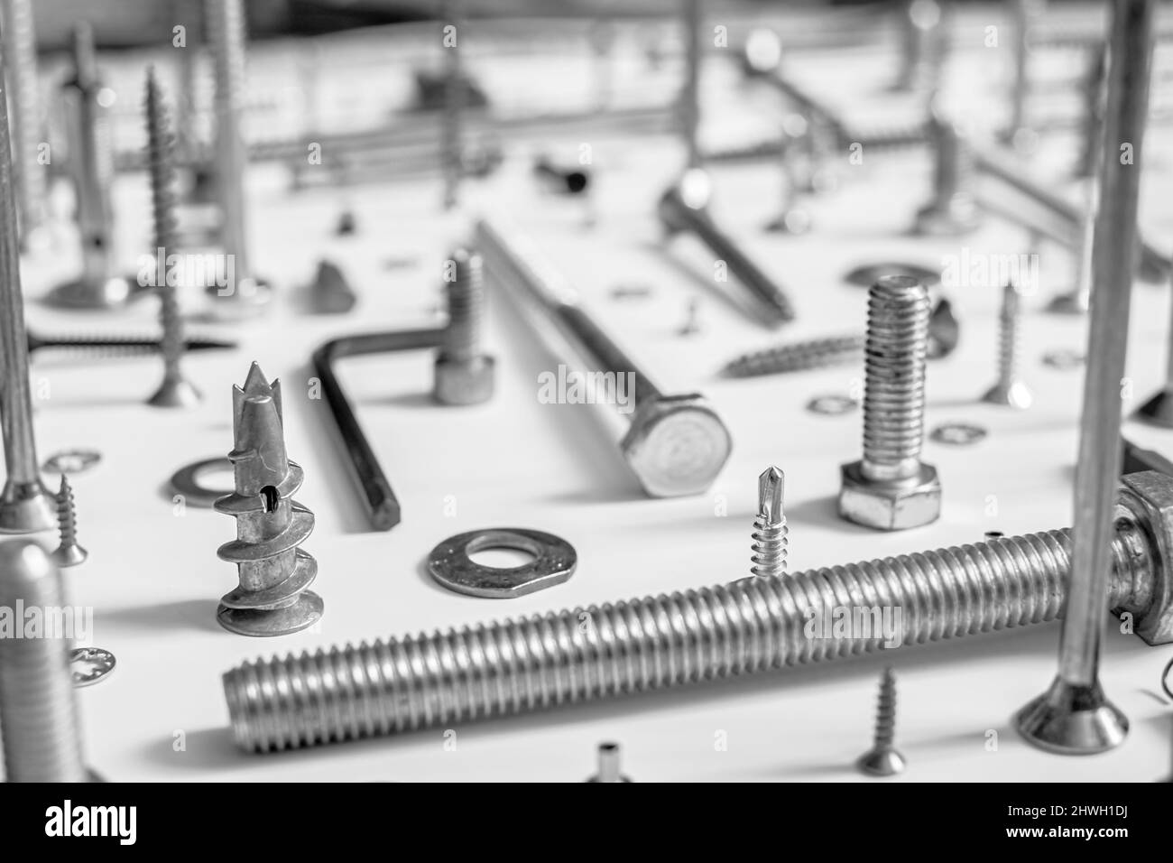 Screws and washers on white background Stock Photo Alamy