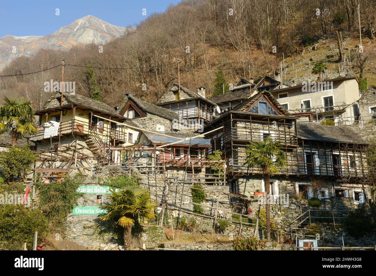 The rural village of Berzona on Verzasca valley on the italian part of Switzerland Stock Photo