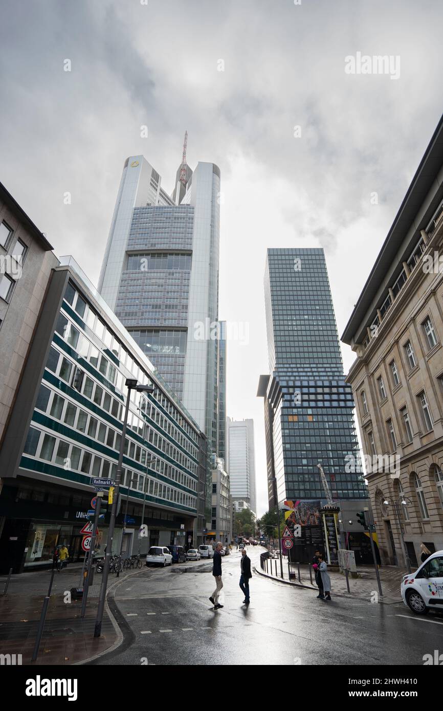 Frankfurt Am Main, Germany. 30th Sep, 2021. The Commerzbank Tower, the headquarters of Commerzbank, in downtown Frankfurt am Main, on March 6, 2022. (Photo by Alexander Pohl/Sipa USA) Credit: Sipa USA/Alamy Live News Stock Photo