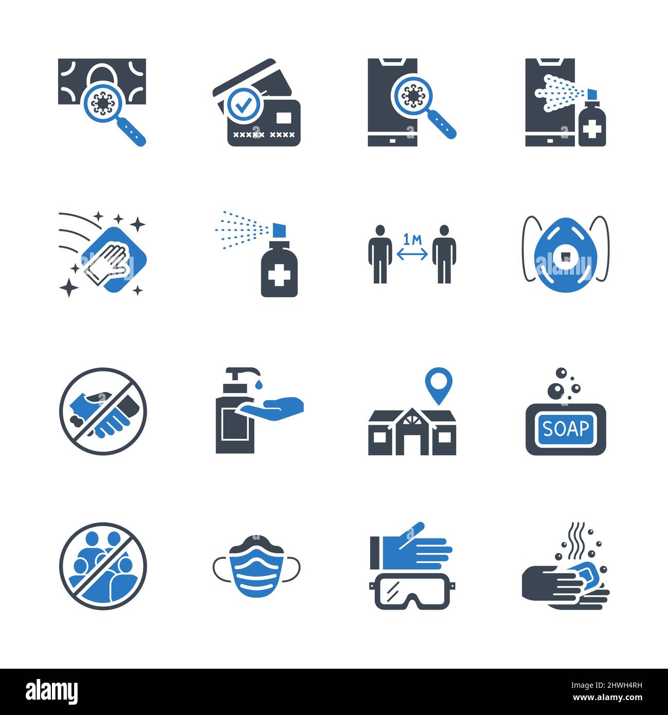 Coronavirus protection related vector icons set Stock Vector