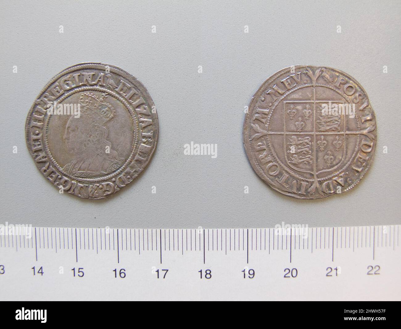 1 Shilling of Elizabeth I, Queen of England from London. Ruler: Elizabeth I, Queen of England, British, 1533–1603, ruled 1558–1603 Mint: London Artist: Unknown Stock Photo