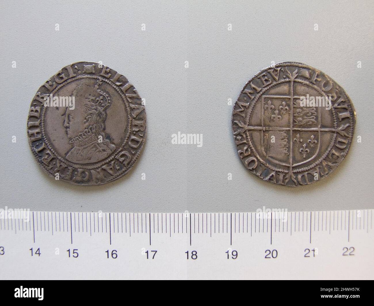 1 Shilling of Elizabeth I, Queen of England from London. Ruler: Elizabeth I, Queen of England, British, 1533–1603, ruled 1558–1603 Mint: London Artist: Unknown Stock Photo