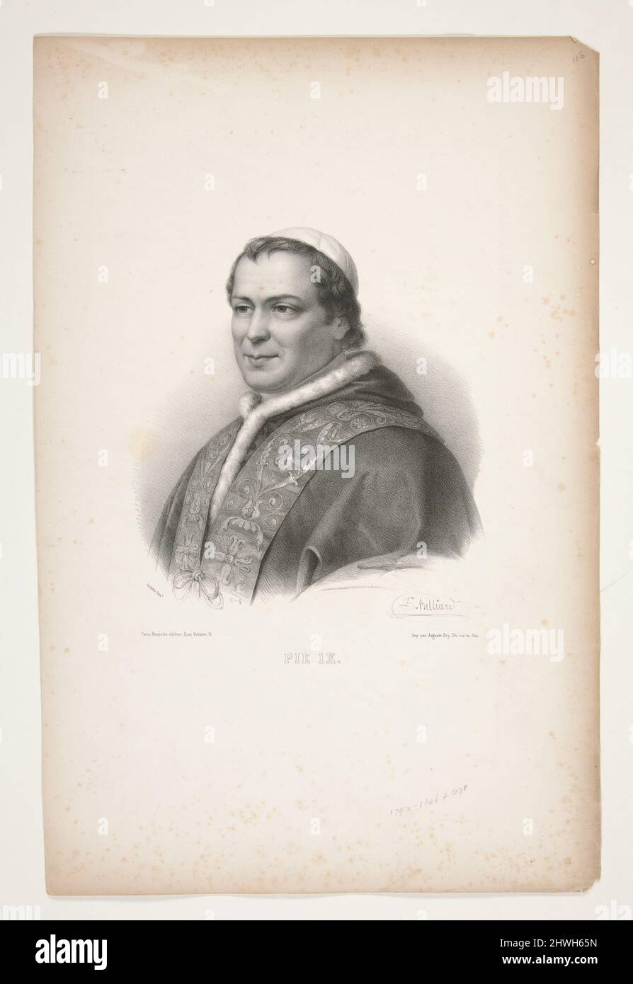 Portrait of Pius IX.  Artist: Zéphirin Félix Jean Marius Belliard, French, 1798–1843Printer: Auguste Bry, French, 1805–1880 Stock Photo