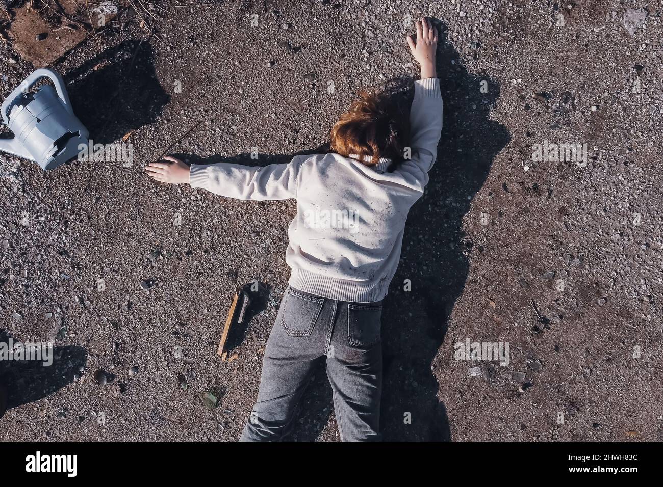 corpse dead girl dead body the corpse of a teenage girl found using a drone in a landfill  aerial survey to search for the missing Stock Photo - Alamy