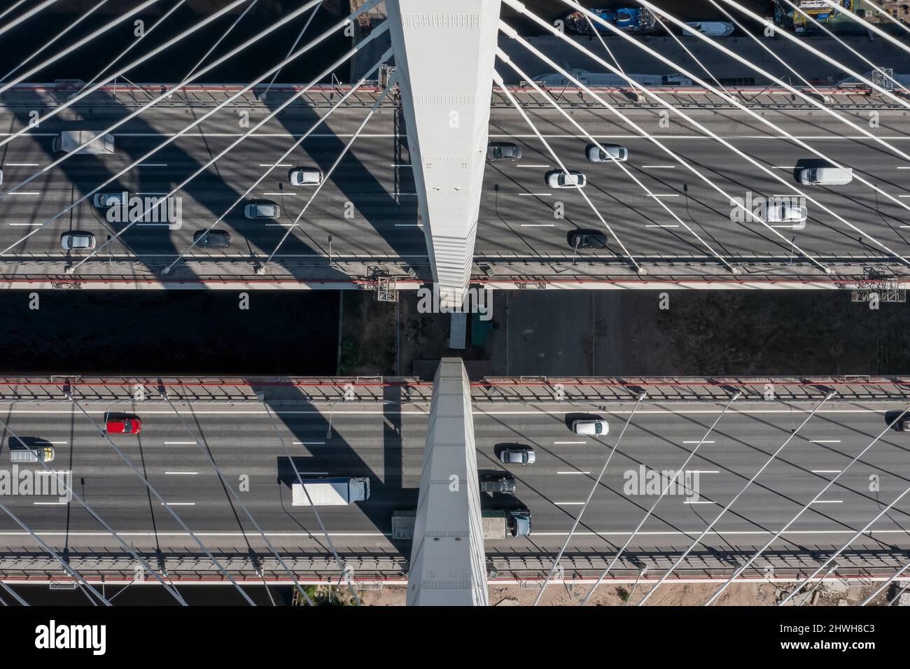 Cable-stayed bridge with cars Stock Photo