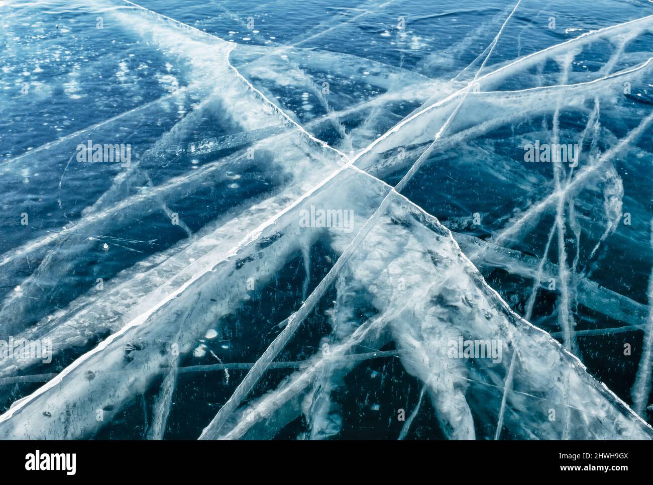 Frozen Lake Baikal background Stock Photo