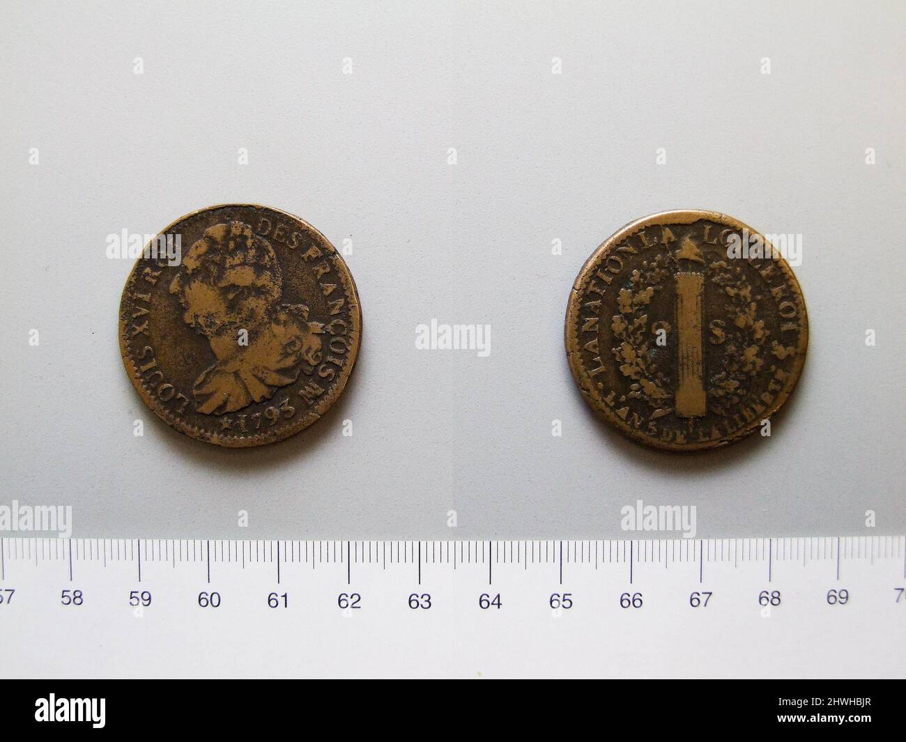 Fance Ruler Double Sol of Louis XVI, King of France from Marseilles. Ruler: Louis ...