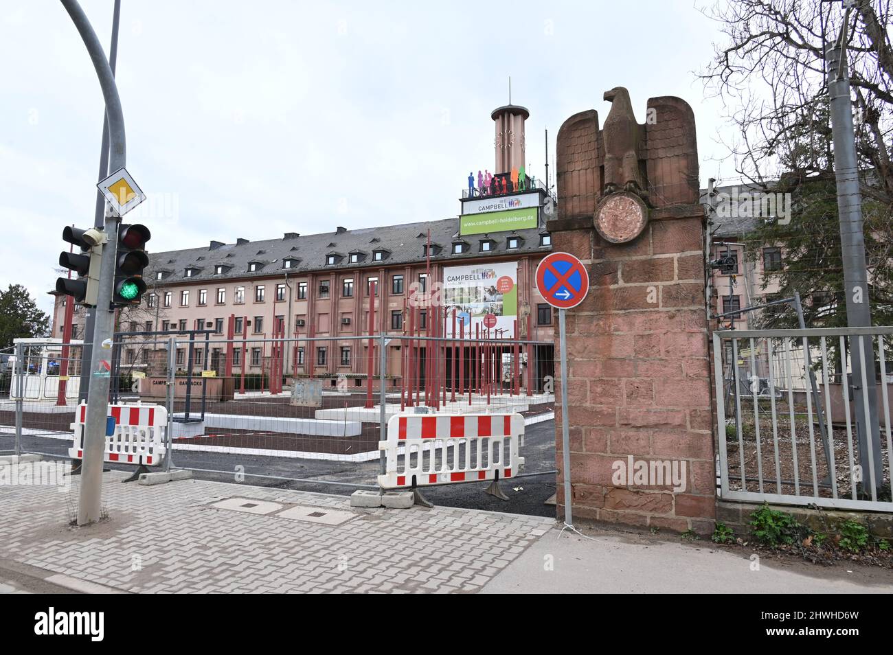 Relics of Nazi architecture at a former barracks in Heidelberg Stock Photo