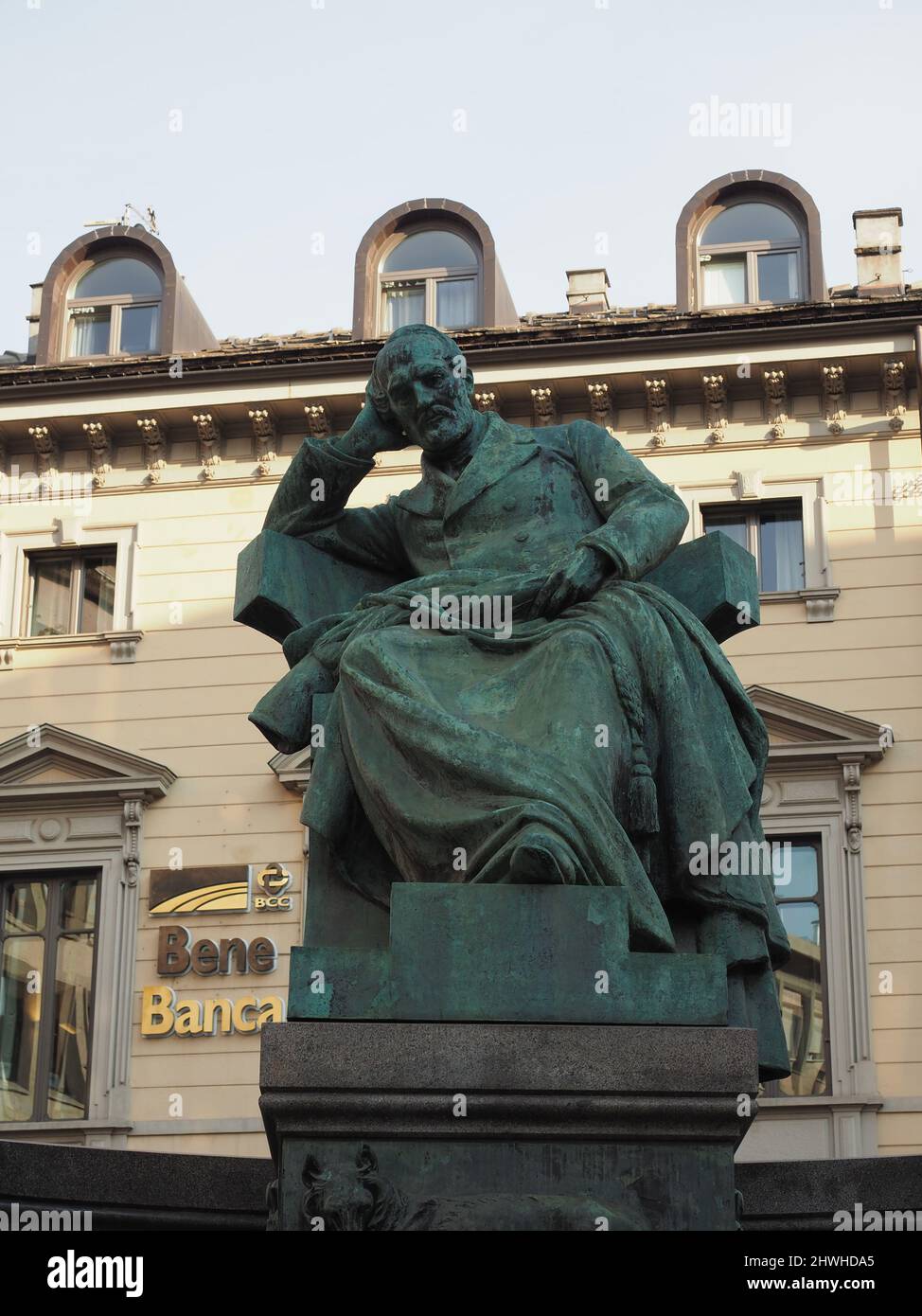 TURIN, ITALY - CIRCA FEBRUARY 2022: Giuseppe Mazzini monument by sculptor Luigi Belli circa 1917 Stock Photo