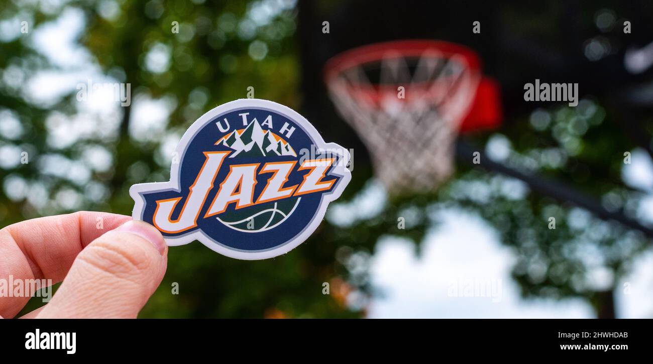 September 15, 2021, Salt Lake City, USA, A man holds the emblem of the