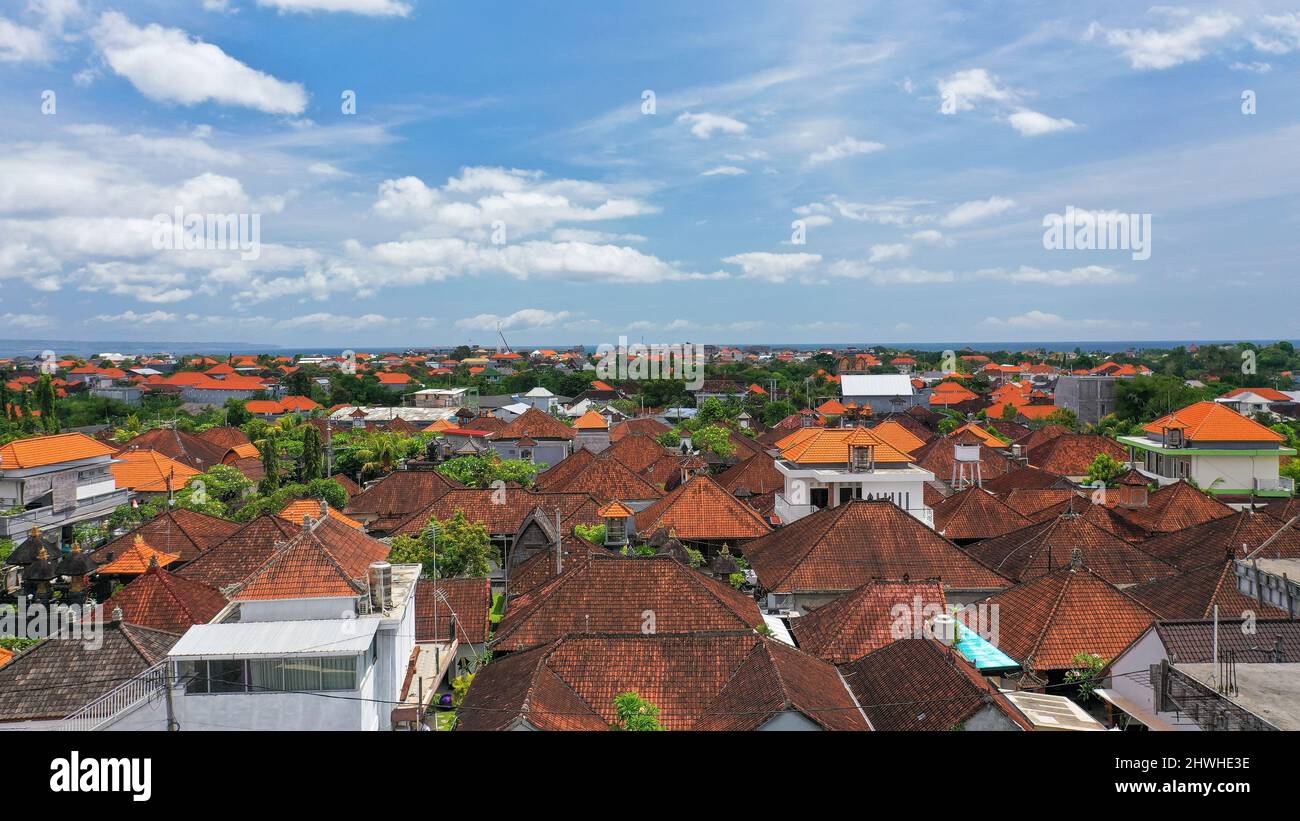 Aerial view over the roofs of houses in Canggu, Bali Stock Photo