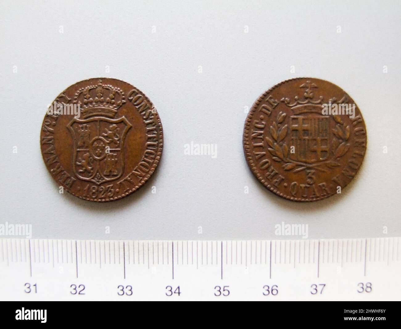 3 Quartos of Ferdinand VII, King of Spain from Barcelona. Ruler