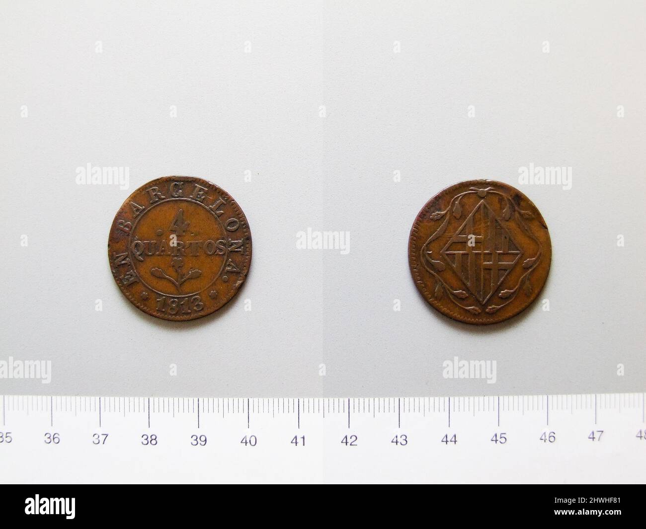 4 Quartos from Barcelona. Mint Barcelona Artist Unknown Stock Photo