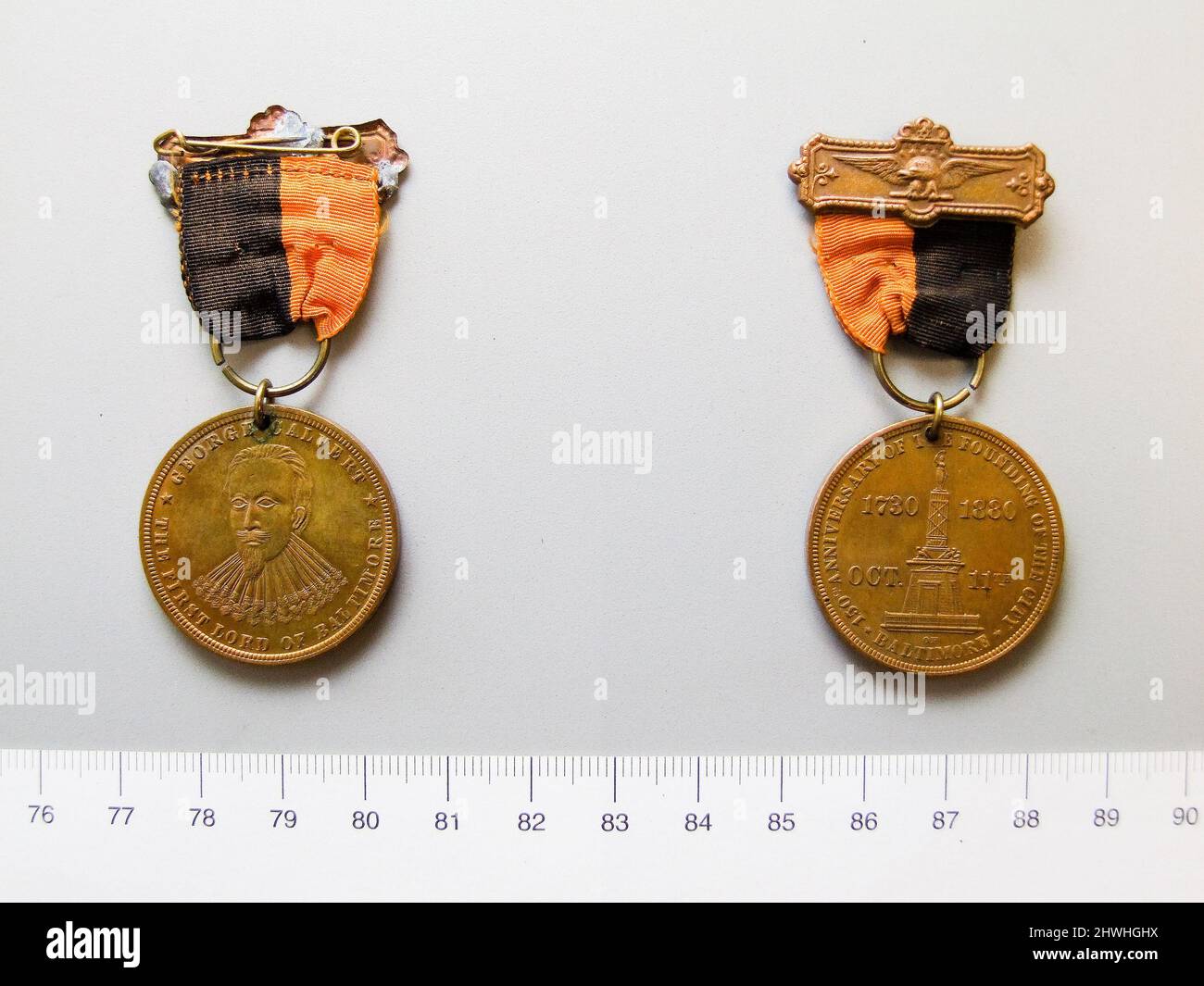 Medal of the 150th Anniversary of the Founding of Baltimore.   Subject: Lord George Calvert Stock Photo