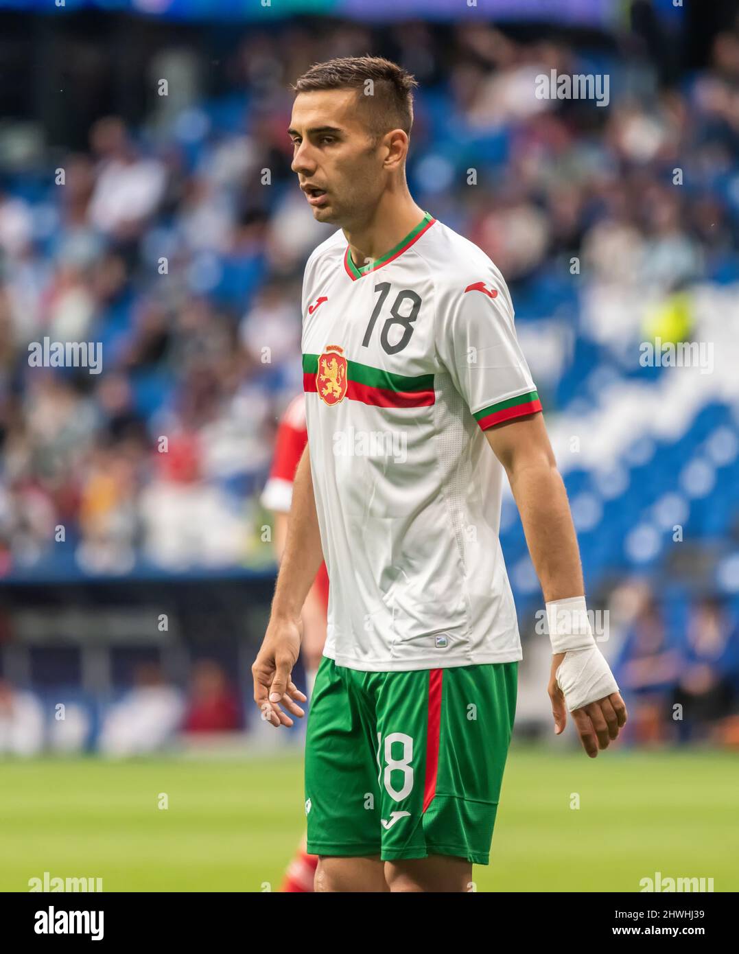 Moscow, Russia – June 5, 2021. Bulgaria national football team midfielder Ivaylo Chochev during international friendly Russia vs Bulgaria (1-0). Stock Photo