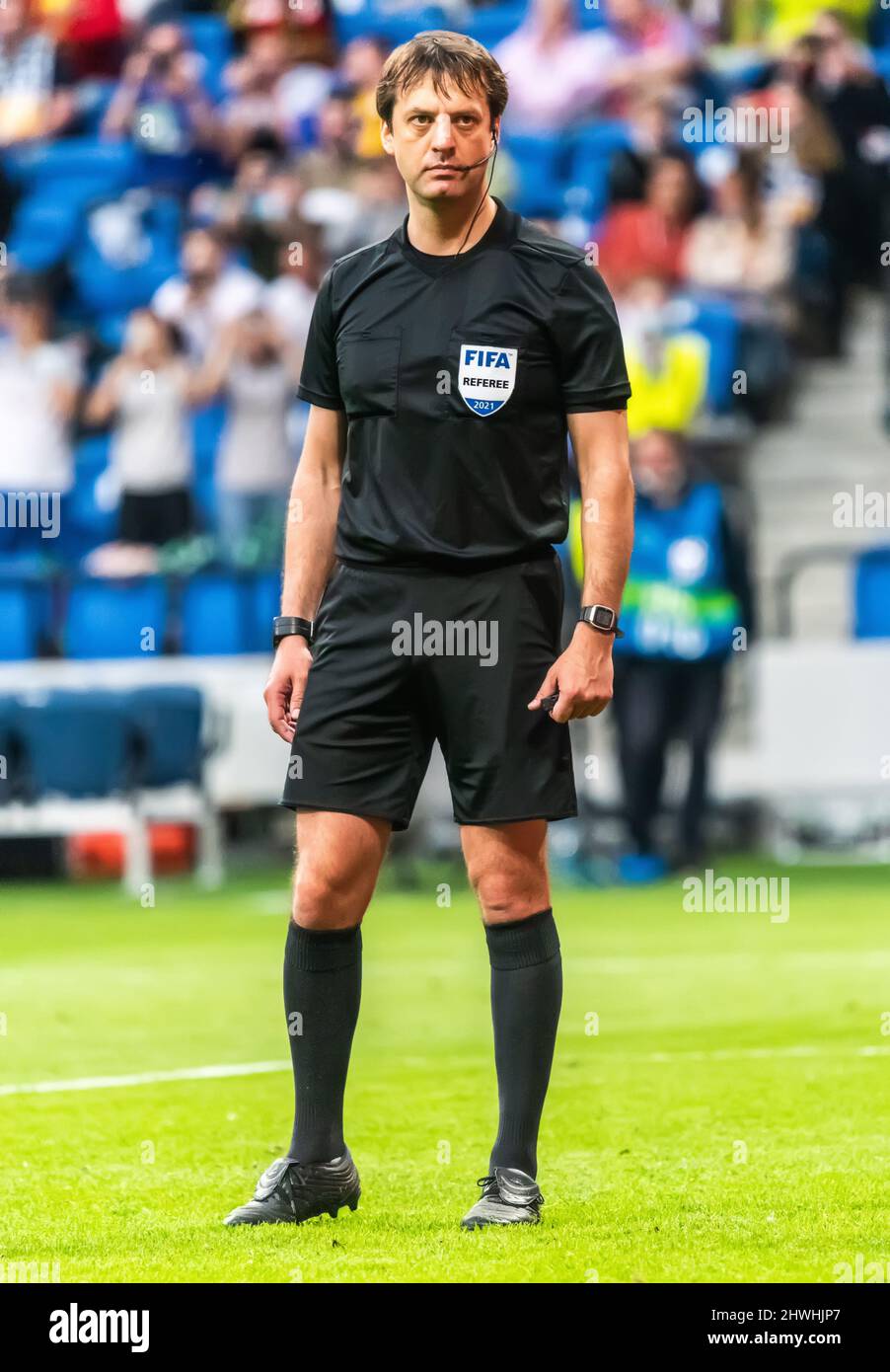 Moscow, Russia – June 5, 2021. Belarusian referee Aleksei Kulbakov during international friendly Russia vs Bulgaria (1-0). Stock Photo