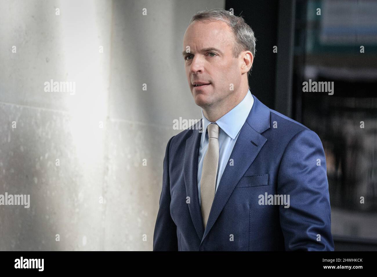 London, UK. 06th Mar, 2022. Domic Raab MP, Deputy Prime Minister, Lord Chancellor and Secretary of State for Justice, at the BBC in central London for an interview. Credit: Imageplotter/Alamy Live News Stock Photo
