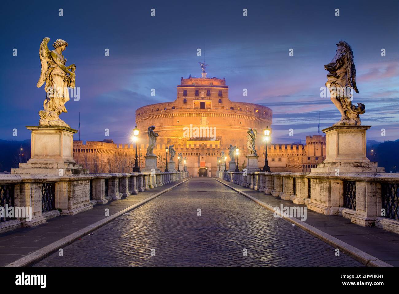 Rome, Italy at Castel Sant'Angelo during twilight. Stock Photo