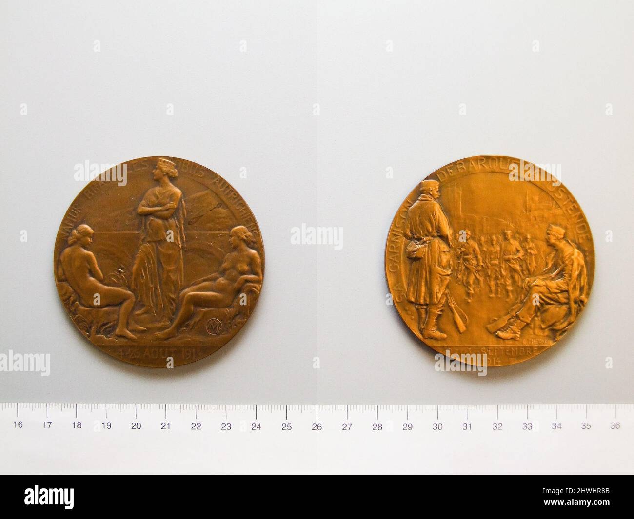 Belgian Medal for the Siege of Namur.  Artist: Pierre Theunis, Belgian, 1883–1950 Stock Photo