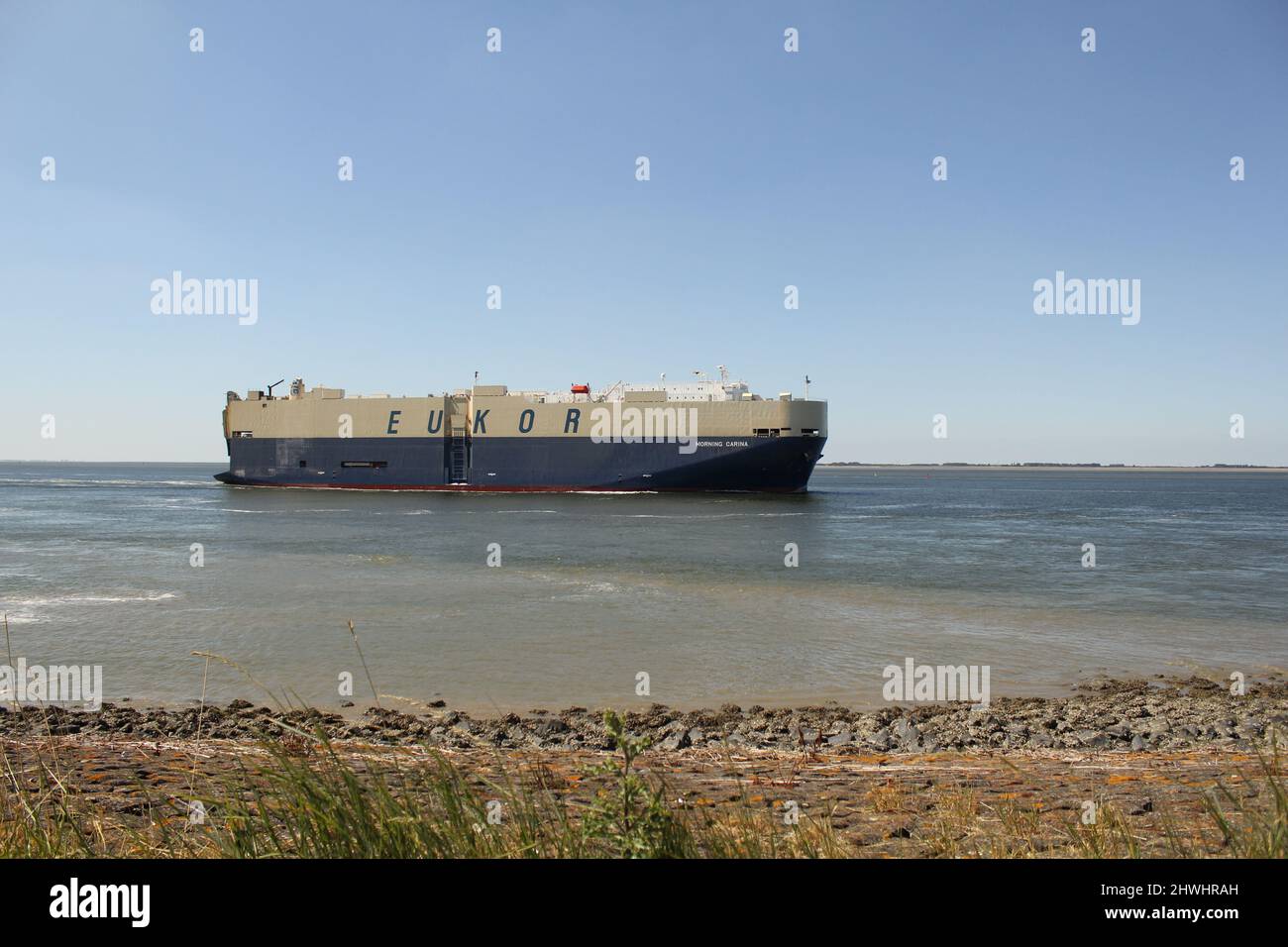 the big roro ship The Eukor car carrier navigates through the