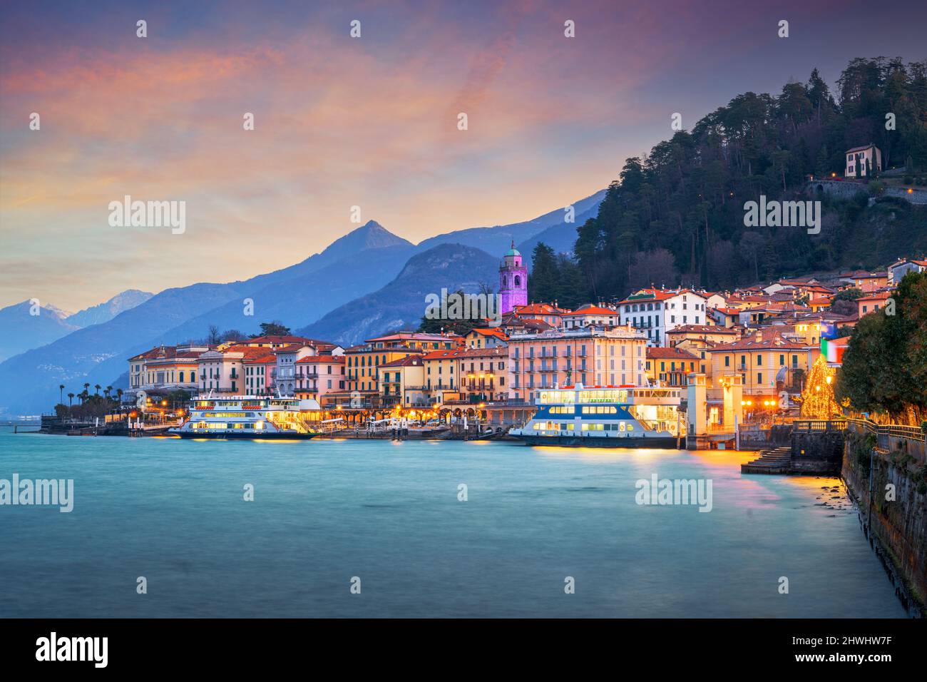 Bellagio, Italy on Lake Como at twilight. Stock Photo