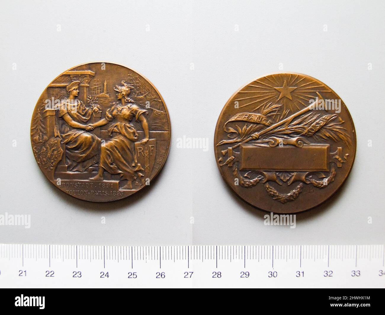 Franco-Russian Amity Medal. Ruler: Napoleon III, French, 1808–1873 Mint: ParisEngraver: Louis Alexandre Bottée, French, 1852–1940 Stock Photo