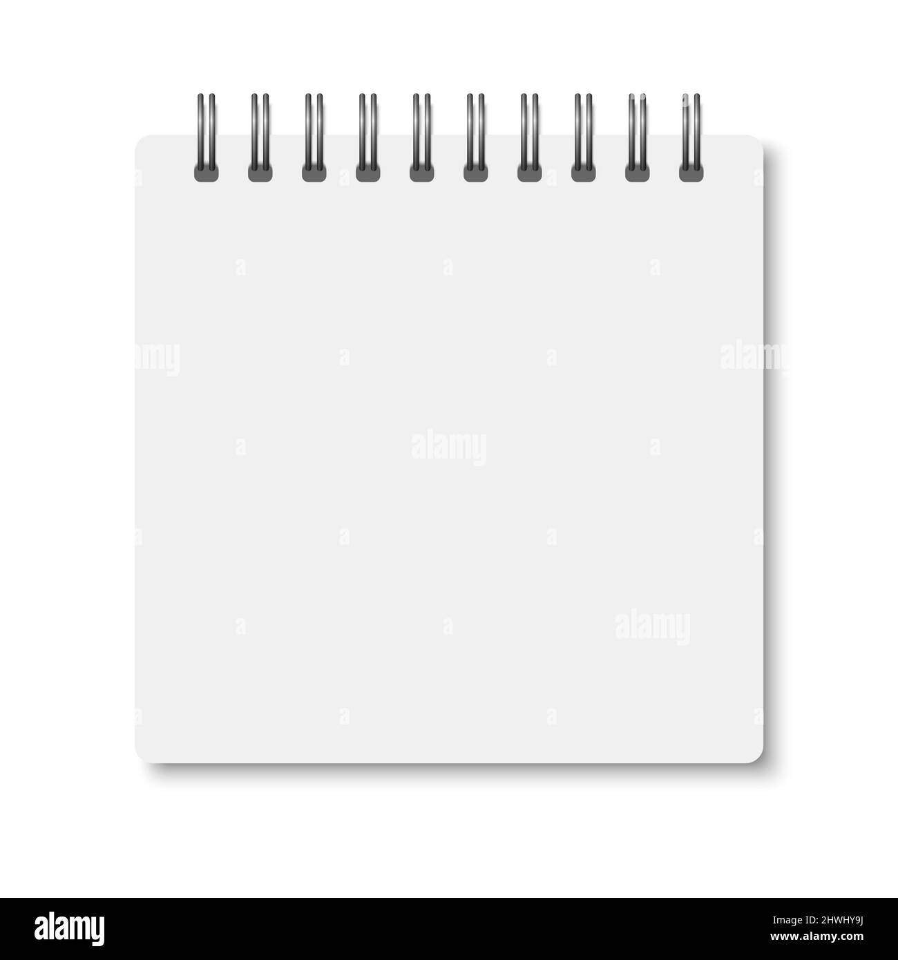 White realistic a6 notebook opened with soft shadows. Vector square