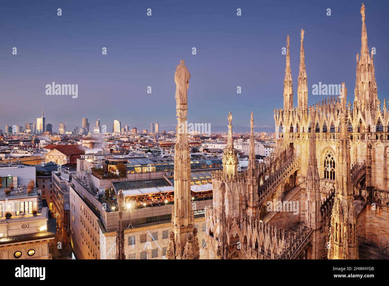 Milan, Italy city skyline in the evening. Stock Photo