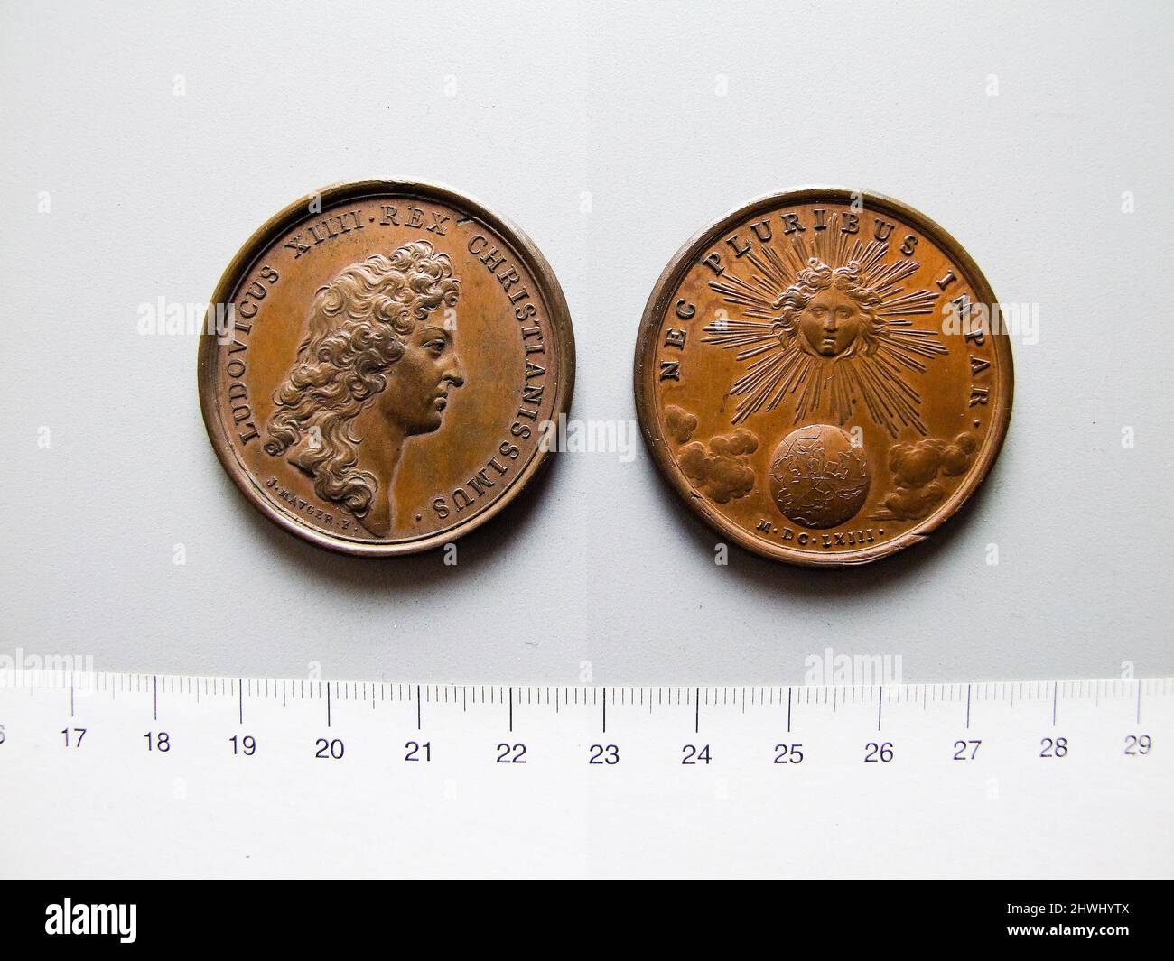 Medal of Louis XIV titled “Nec Pluribus Impar”. Artist Jean Mauger