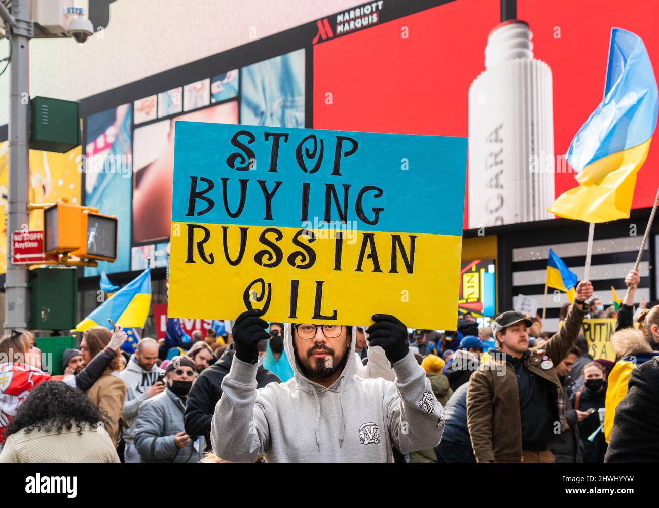Hundreds of people filled Times Square in New York City, NY on March 5