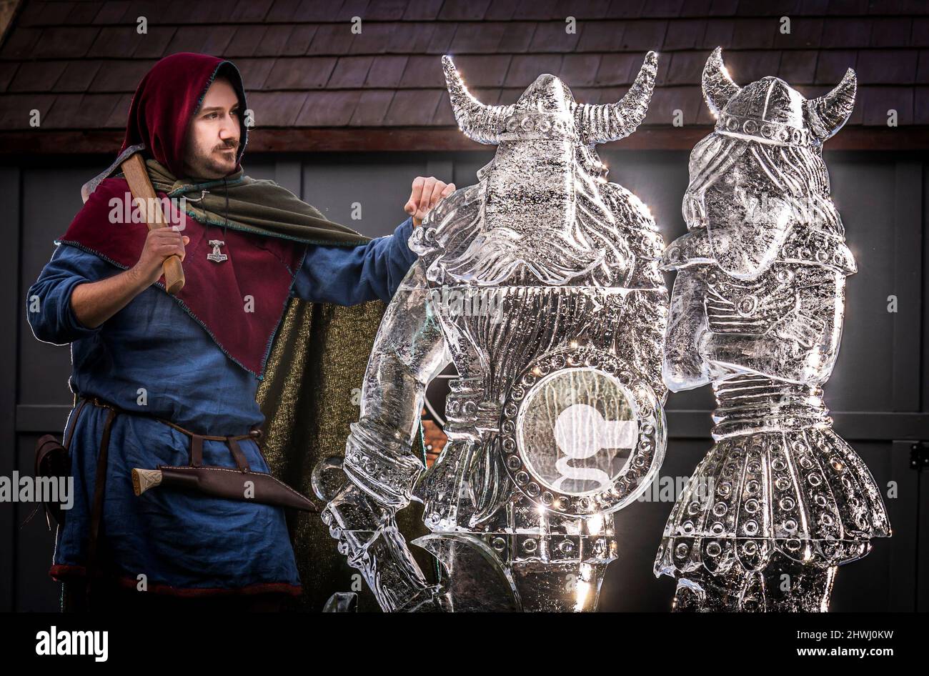 Reenactor Joshua Rowntree from the JORVIK Viking Centre, views an ice ...