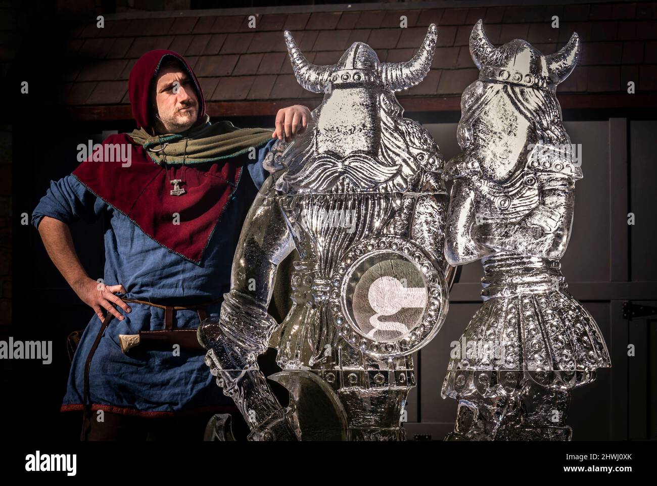 Reenactor Joshua Rowntree from the JORVIK Viking Centre, views an ice ...