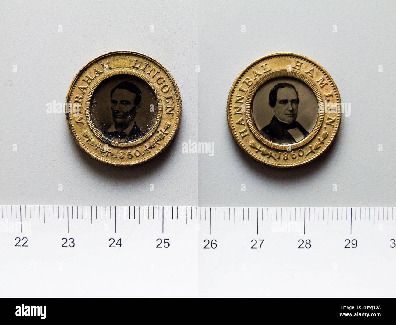 Campaign medal for Abraham Lincoln and Hannibal Hamlin.   Subject: Abraham Lincoln, American, 1809–1865 Mint: Unknown Stock Photo