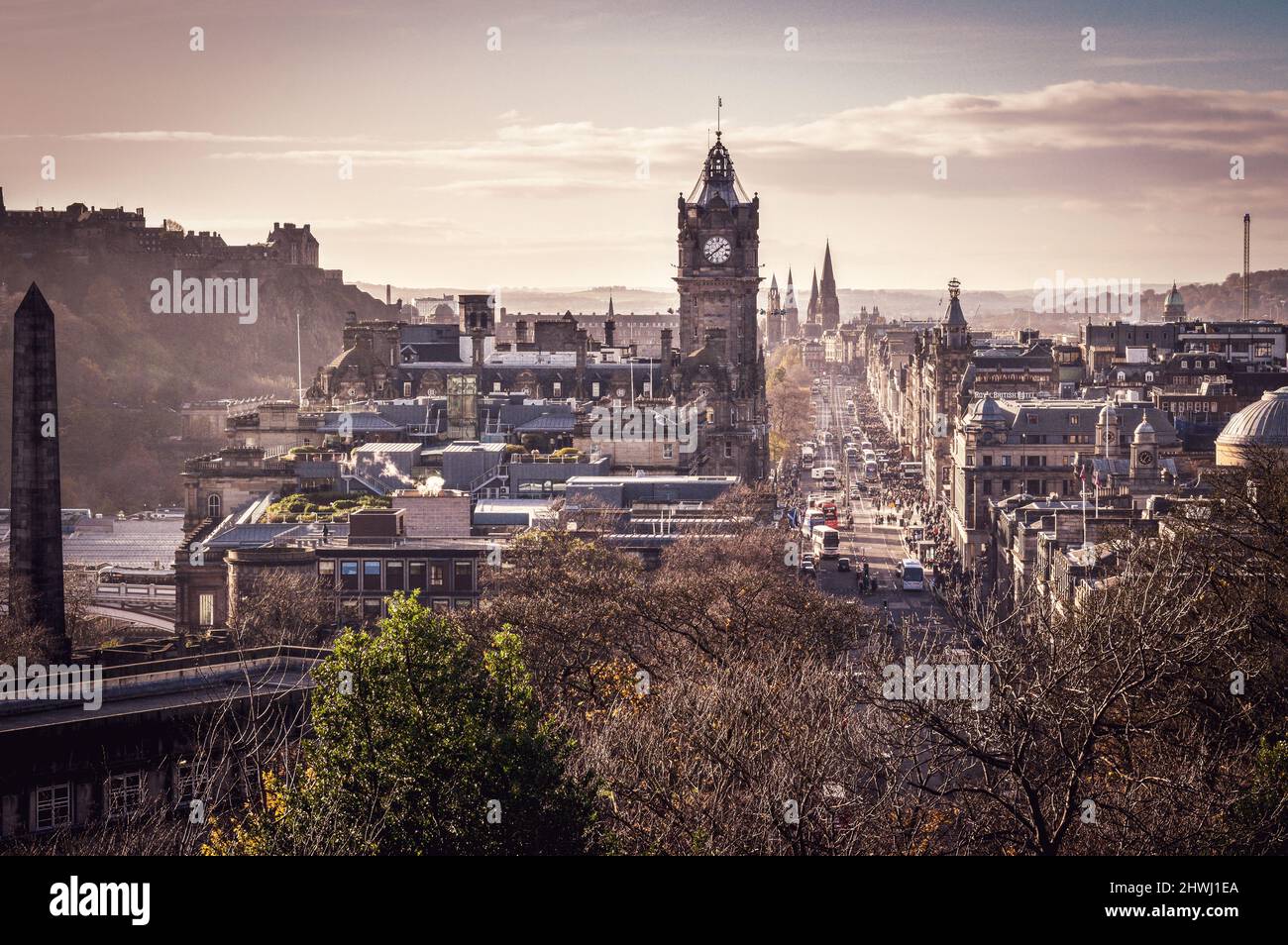 Edinburgh Scotland United Kingdom UK City Clock tower Church Cathedral Centre Stock Photo